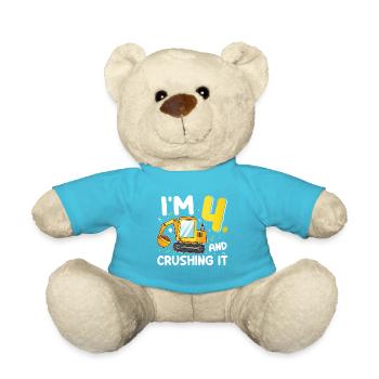 4. Geburtstag, 4 Jahre alt! Kids, Boy Junge Bagger - Teddy - Atollblau - Vorne
