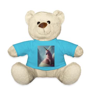 Comic Cartoon Drawing of a queer unicorn with pink - Teddy Bear - atoll blue - Front