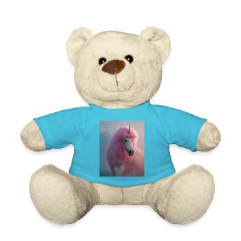 Comic Cartoon Drawing of a queer unicorn with pink - Teddy Bear - atoll blue - Front