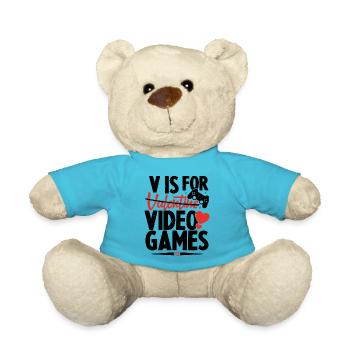 V Is For Video Games Funny Valentines Day - Nounours - bleu outremer - Devant