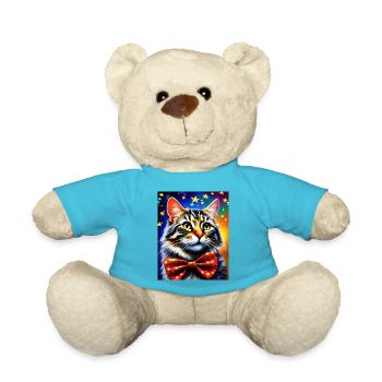 niedliche katze mit fliege kätzchen porträt ölgemälde - Teddy - Atollblau - Vorne