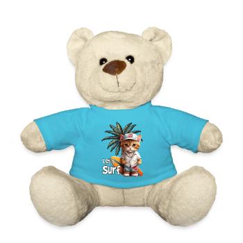 Let's Surf Cat with Surfboard - Teddy Bear - atoll blue - Front