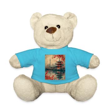 Eastern Harmony: Vintage-Skyline von Tokio mit Kirsche - Teddy - Atollblau - Vorne