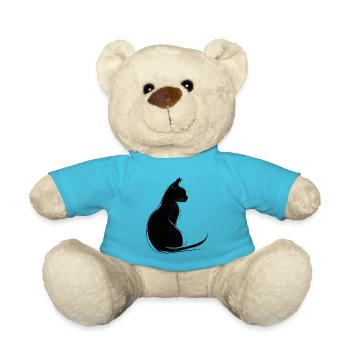 Cat Silhouette Outline Drawing Lineart Art - Teddy Bear - atoll blue - Front