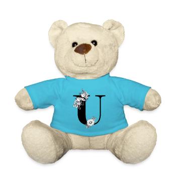 Schwarzer und weißer Blumen-U-Buchstabe - Teddy - Atollblau - Vorne