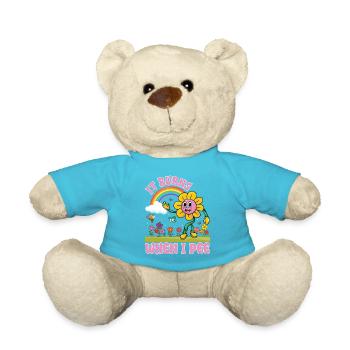 Funny saying "It Burns when I Pee"! Sarcastic - Teddy Bear - atoll blue - Front
