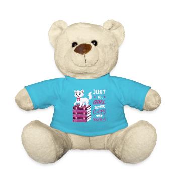 Cats, Cat Lover, Books, Reading, Girl - Teddy Bear - atoll blue - Front