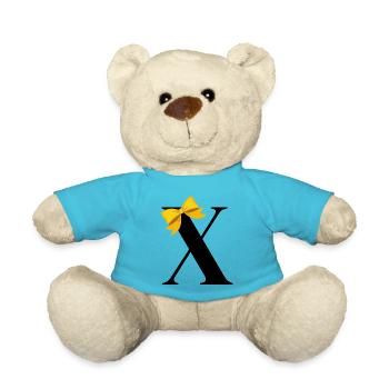 Buchstabe x gelbe Schleife - Teddy - Atollblau - Vorne