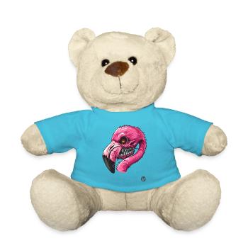 Flamingo-Zombie: pinker Totenkopf Flamingo - Teddy - Atollblau - Vorne