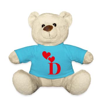 Roter Herz-Buchstabe - Teddy - Atollblau - Vorne