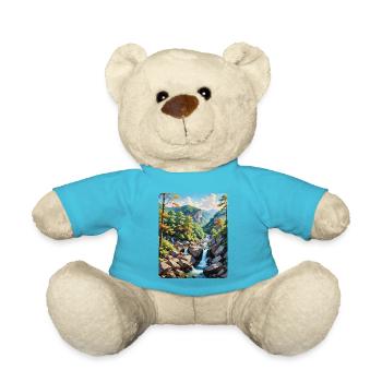 Serene Mountain Waterfall Landscape - Teddy Bear - atoll blue - Front