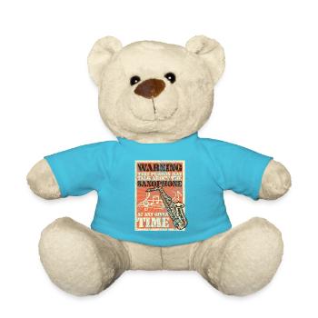 Saxophone Warning This Person May - Teddy Bear - atoll blue - Front