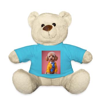 Poodle dog wearing yellow suit and a blue tie - Teddy Bear - atoll blue - Front