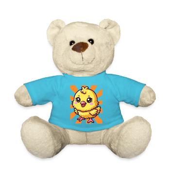 Chick Chicken Chickens Retro 80s 90s - Teddy Bear - atoll blue - Front