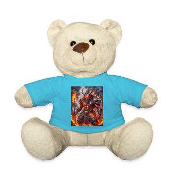 Grimmiger rothäutiger Oni schwingt eiserne Keule inmitten von - Teddy - Atollblau - Vorne
