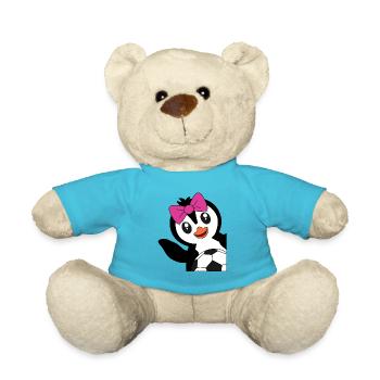 Pinguin mit Fußball - für Fußballer - Teddy - Atollblau - Vorne