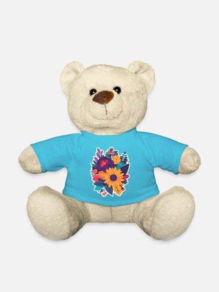 Colorful Floral Bouquet - Teddy Bear - atoll blue