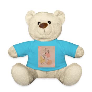 Linienporträt mit Pastellflecken - Teddy - Atollblau - Vorne