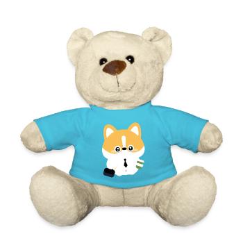 Corgi in Tie with Coffee Cup - Teddy Bear - atoll blue - Front