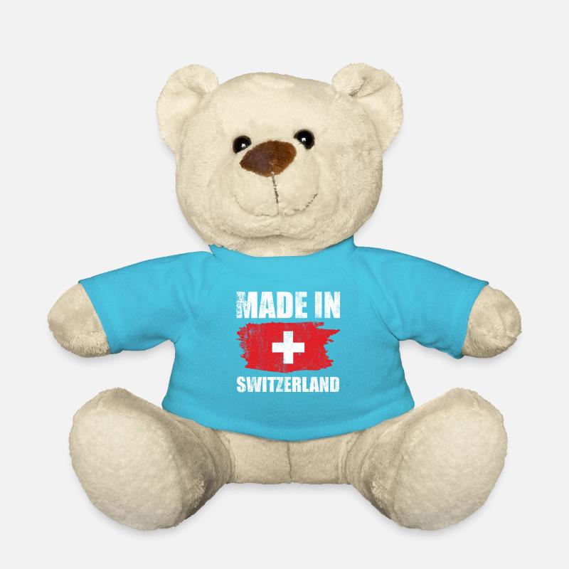 Fabriqué en Suisse avec drapeau - Nounours - bleu outremer