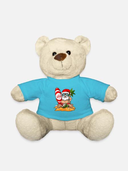 Christmas in Summer Funny Santa Hawaiian Beach - Teddy Bear - atoll blue
