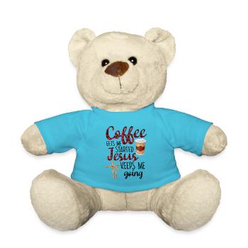 Coffee Gets Me Started Jesus Keeps Me Going Shirt - Teddy - Atollblau - Vorne