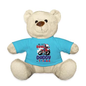 Me + My Biker Daddy = Trouble Onesie - Teddy Bear - atoll blue - Front