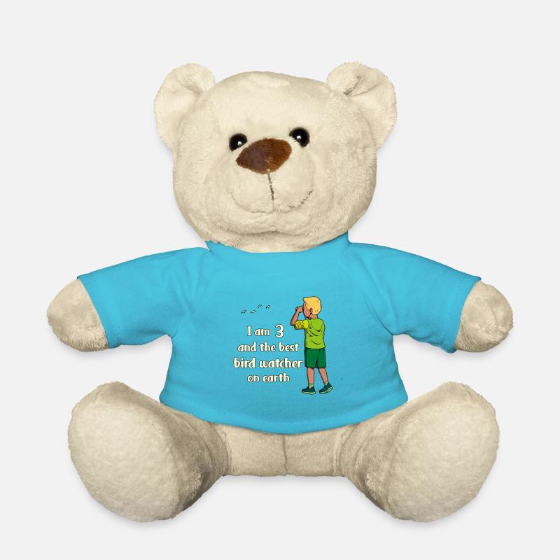 I'm 3 - Boy Birdwatching - Teddy Bear - atoll blue