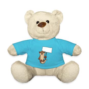 Otter hält Schild - Teddy - Atollblau - Vorne