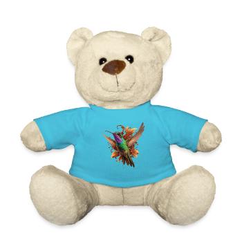Blumen und Federn: Kolibri-Design - Teddy - Atollblau - Vorne