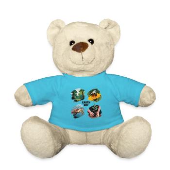 Environmental Protection T-Shirt – Earth Day Motif - Teddy Bear - atoll blue - Front