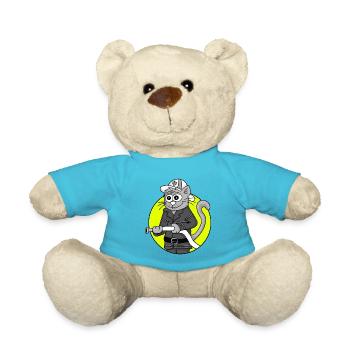 Retro Fire Brigade Cat - Teddy Bear - atoll blue - Front