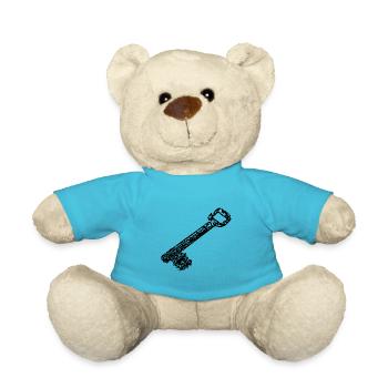 Vintage ancient rusty rustic house keys - Teddy Bear - atoll blue - Front
