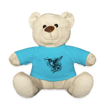 Colibri de style tatouage volant parmi les fleurs - Nounours - bleu outremer - Devant