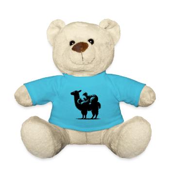 Knuffiges Lama mit chillendem Koala auf dem Rücken - Teddy - Atollblau - Vorne
