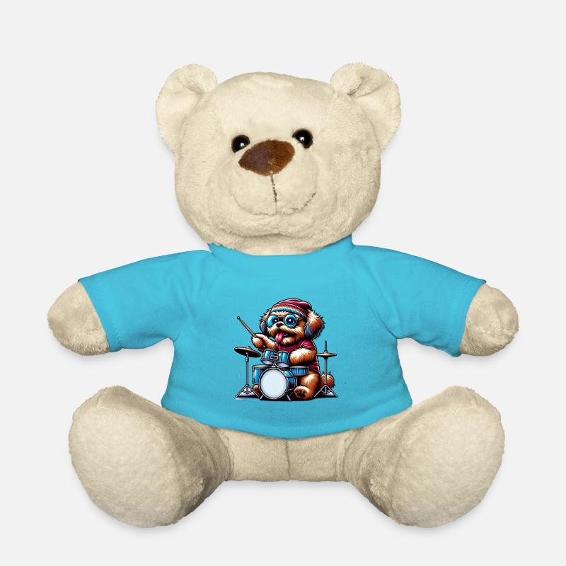 Cool Bolonka with glasses and drums - Teddy Bear - atoll blue