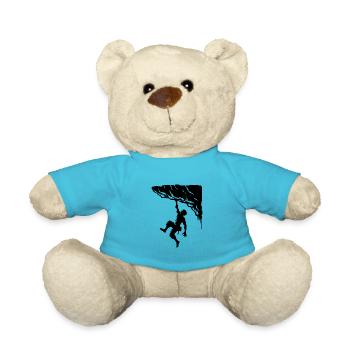 Überhang Felsen mit Mann beim Freiklettern - Teddy - Atollblau - Vorne