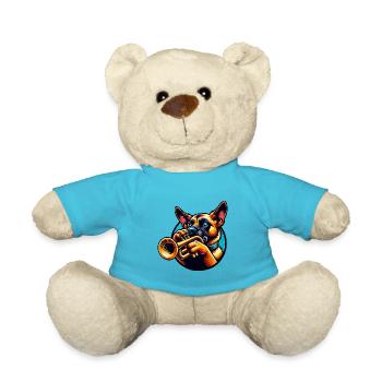 Trompetenspielender Hund Design - Teddy - Atollblau - Vorne