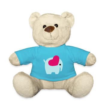 Elephant Family Mama Baby T-Shirt - Teddy Bear - atoll blue - Front