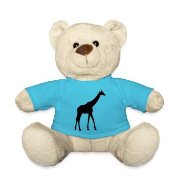 Giraffe zoo animal silhouette in black color - Teddy Bear - atoll blue - Front