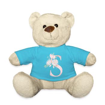 Lettre S avec des fleurs - Nounours - bleu outremer - Devant