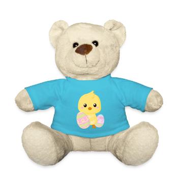 Cute little Easter chick with Easter eggs - Teddy Bear - atoll blue - Front