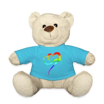 Homo Liebe CSD Regenbogen Herz Polygamie IDAHOBIT - Teddy - Atollblau - Vorne
