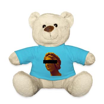 Gelbe weibliche Statue mit Augenbalken - Teddy - Atollblau - Vorne