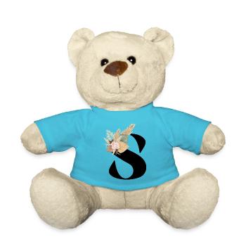 lettre S fleuris - Nounours - bleu outremer - Devant