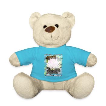 Japanese Collage Art Lotus Water Lily Collage Art - Teddy Bear - atoll blue - Front