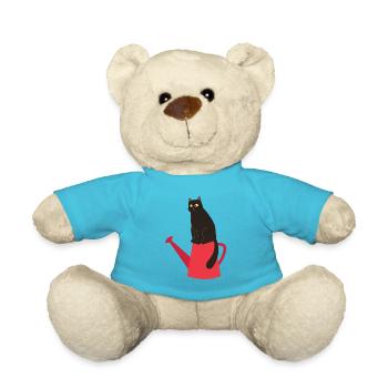 Spring design - black cat on watering can - Teddy Bear - atoll blue - Front