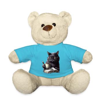 Schwarze Katze Liest Buch - Teddy - Atollblau - Vorne