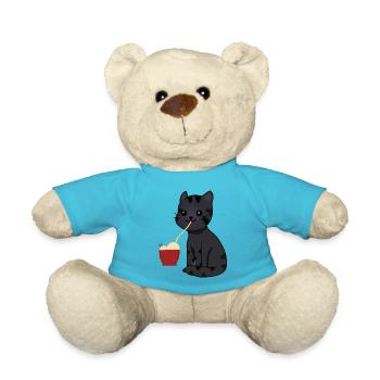 Kawaii Black Cat eating Ramen - Teddy Bear - atoll blue - Front