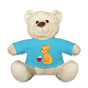Kawaii Orange Cat eating Ramen - Teddy Bear - atoll blue - Front